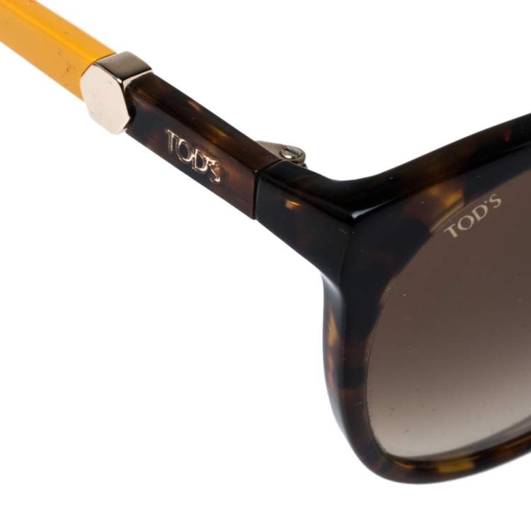Pre Owned Tod's Dark Havana & Mustard/ Brown Gradient TO174 Round Sunglasses