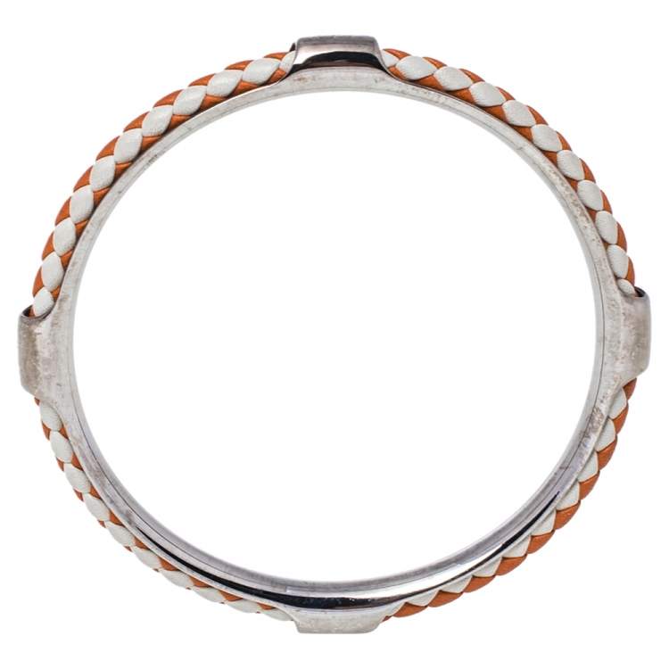 Pre Owned Tod's Woven Leather Gold Tone Bangle Bracelet