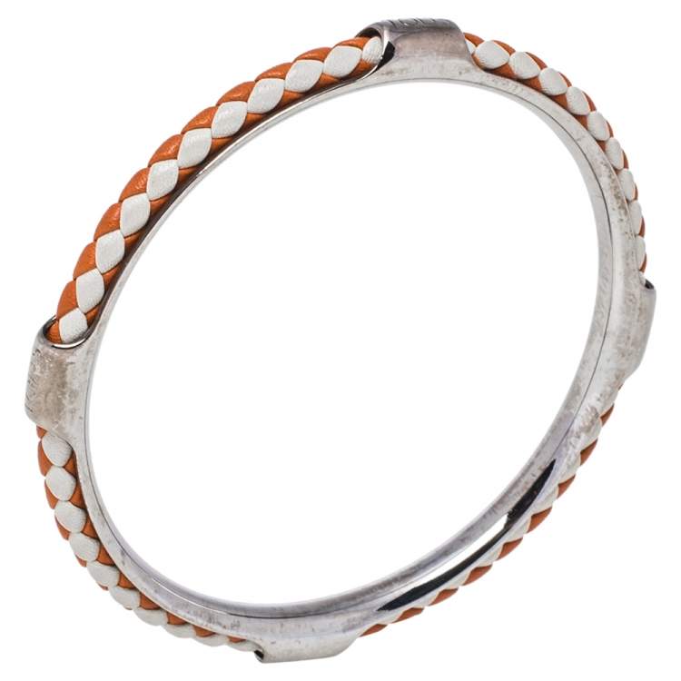 Pre Owned Tod's Woven Leather Gold Tone Bangle Bracelet