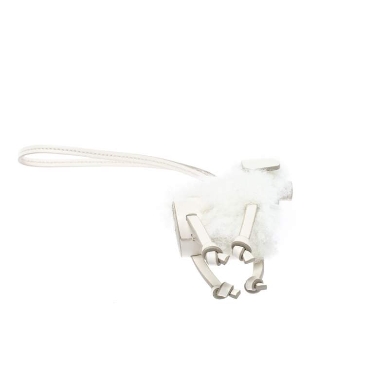 Pre Owned Tod's White Leather and Wool Sheep Bag Charm