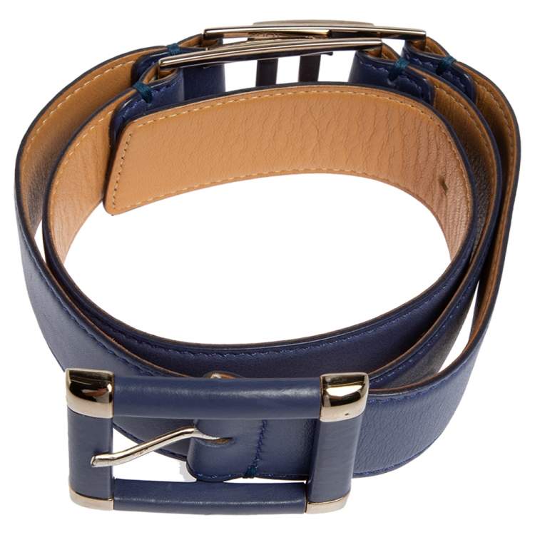 Pre Owned Tod's Purple Leather Buckle Belt 80 CM