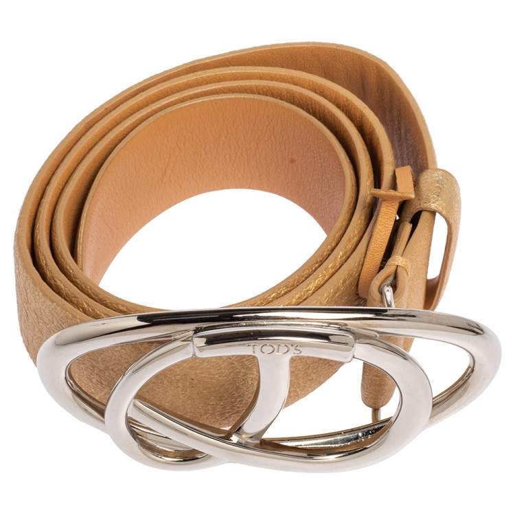 Pre Owned Tod's Metallic Gold Leather Buckle Belt 85 CM