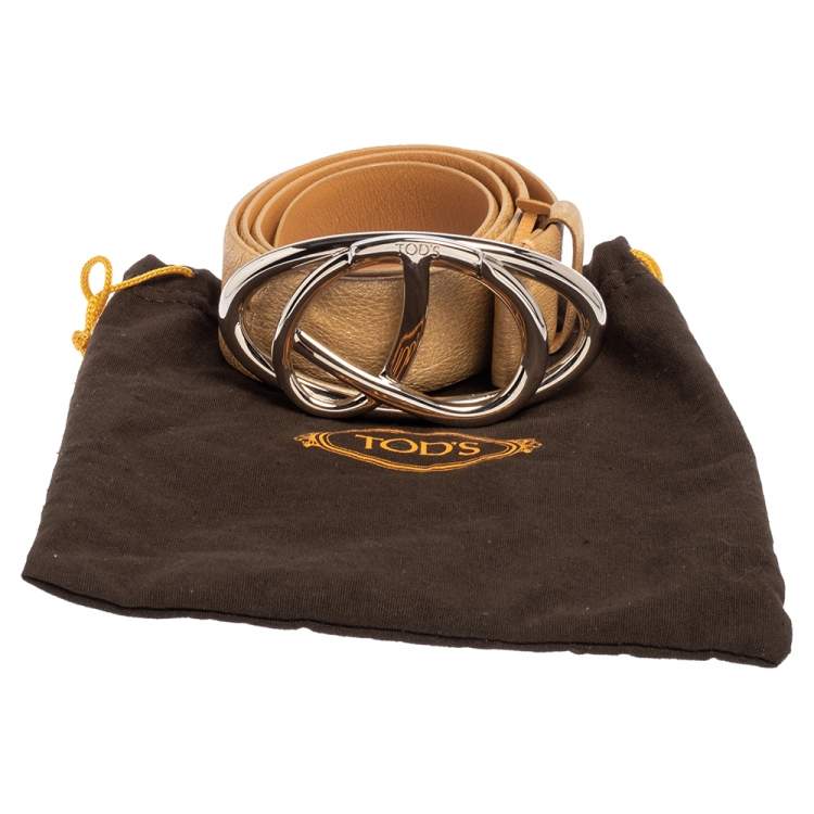 Pre Owned Tod's Metallic Gold Leather Buckle Belt 85 CM
