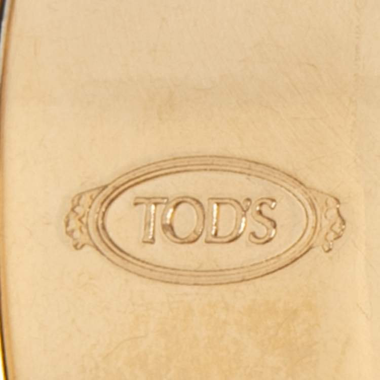 Pre Owned Tod's Gold Tone Stitch Detail White Leather Narrow Cuff Bracelet