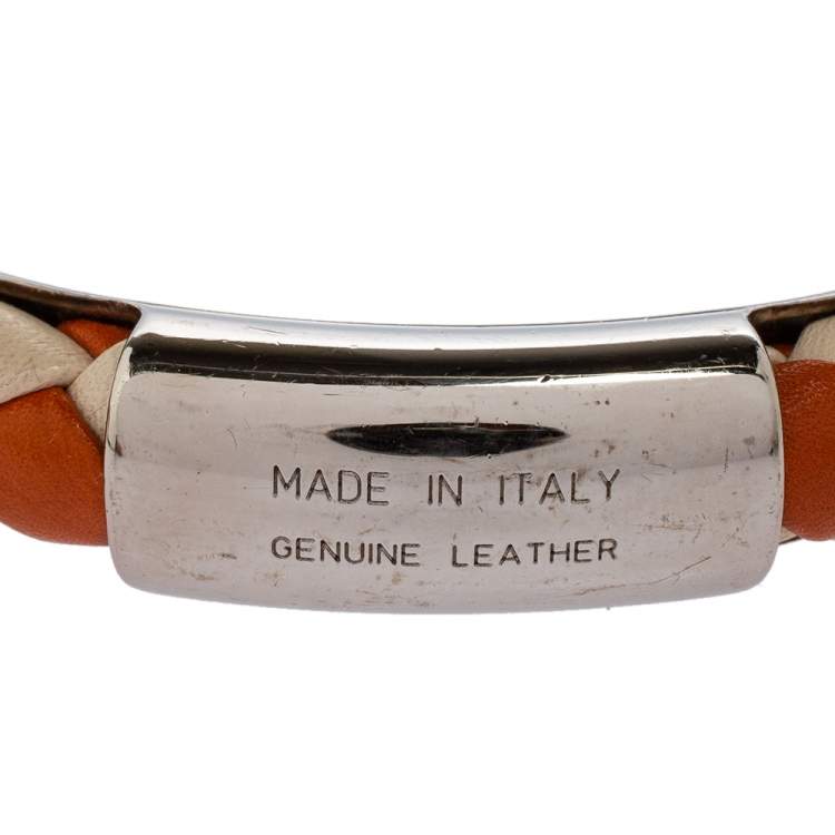 Pre Owned Tod's Woven Leather Silver Tone Bangle Bracelet