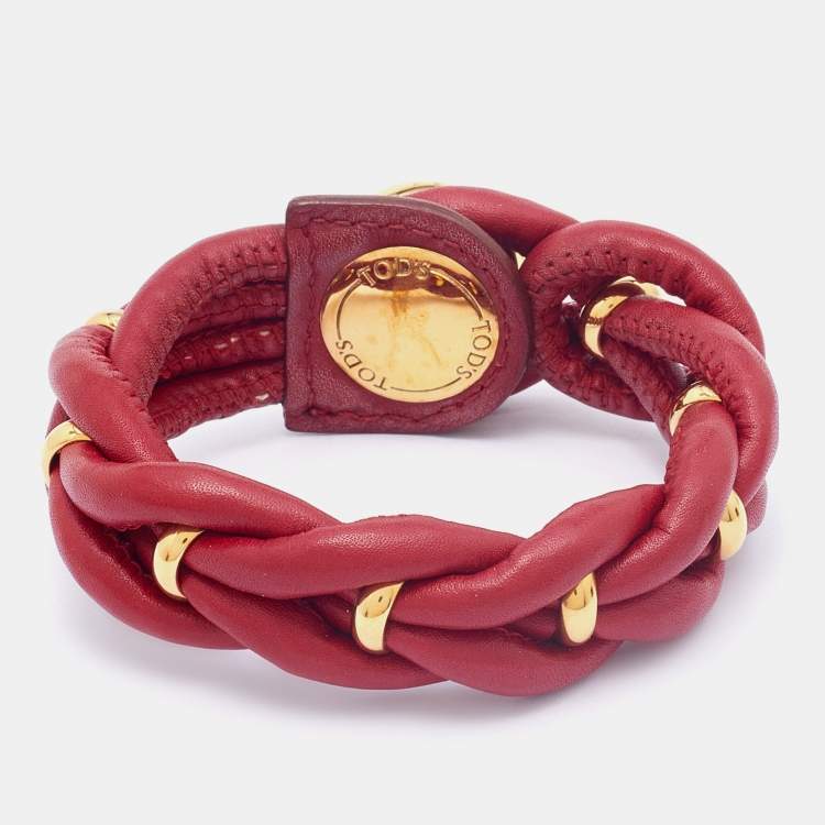 Pre Owned Tod's Deep Red Looped Leather Wrap Bracelet
