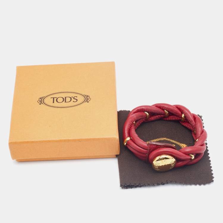 Pre Owned Tod's Deep Red Looped Leather Wrap Bracelet