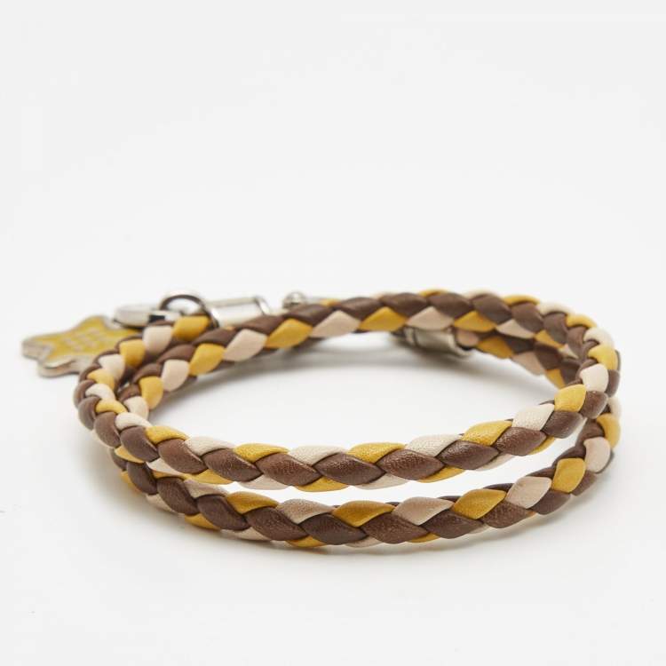 Pre Owned Tod's MyColors Bi-color Leather Silver Tone Wrap Bracelet