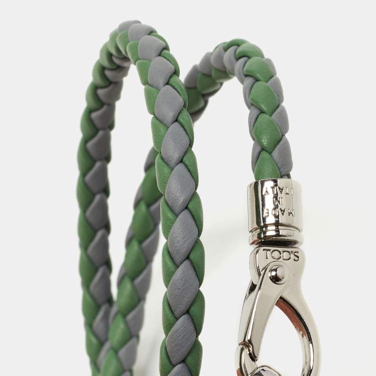 Pre Owned Tod's Two Tone Woven Leather Silver Tone Double Wrap Bracelet