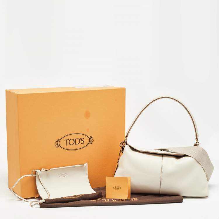 Pre Owned Tod's Off White Leather Small T Case Shoulder Bag