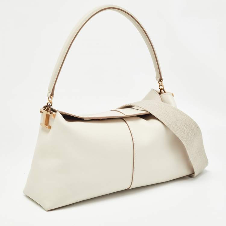 Pre Owned Tod's Off White Leather Small T Case Shoulder Bag