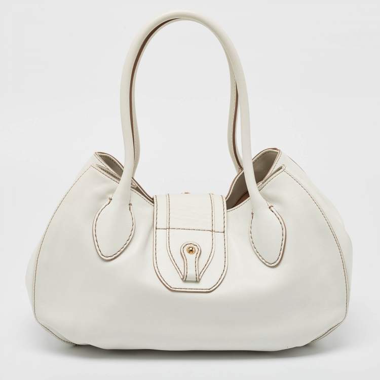 Pre Owned Tod's White Leather Front Pocket Satchel
