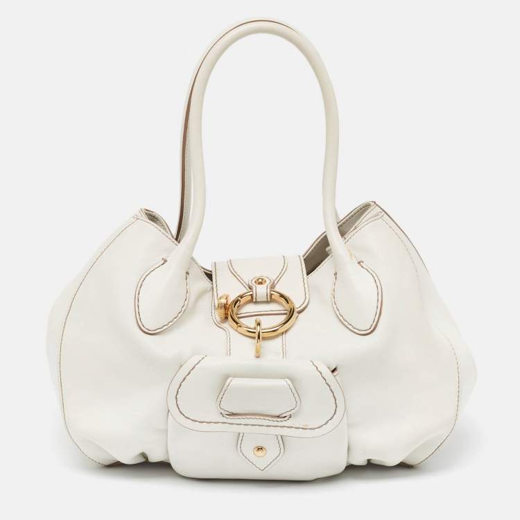 Pre Owned Tod's White Leather Front Pocket Satchel