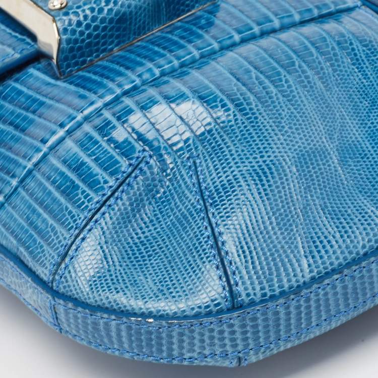 Pre Owned Tod's Blue Lizard Crystal Embellished Frame Shoulder Bag