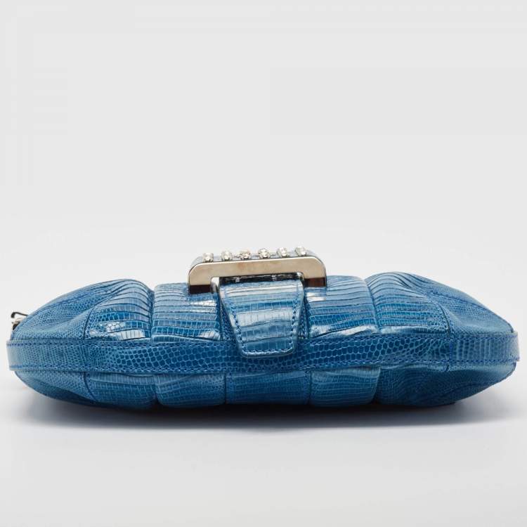 Pre Owned Tod's Blue Lizard Crystal Embellished Frame Shoulder Bag