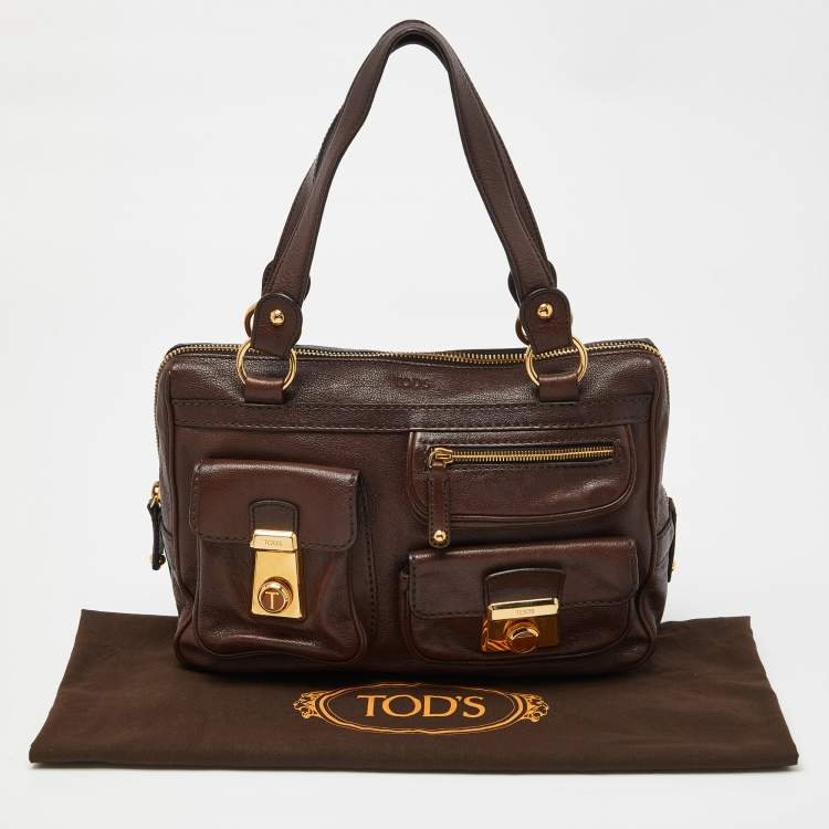 Pre Owned Tod’s Brown Leather Took Tracolla Media Satchel