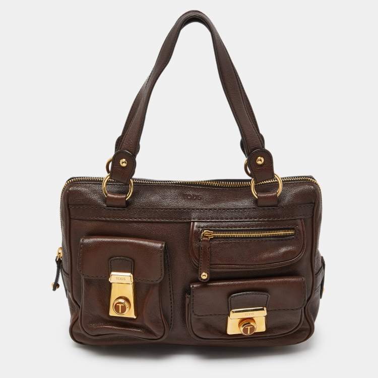 Pre Owned Tod’s Brown Leather Took Tracolla Media Satchel