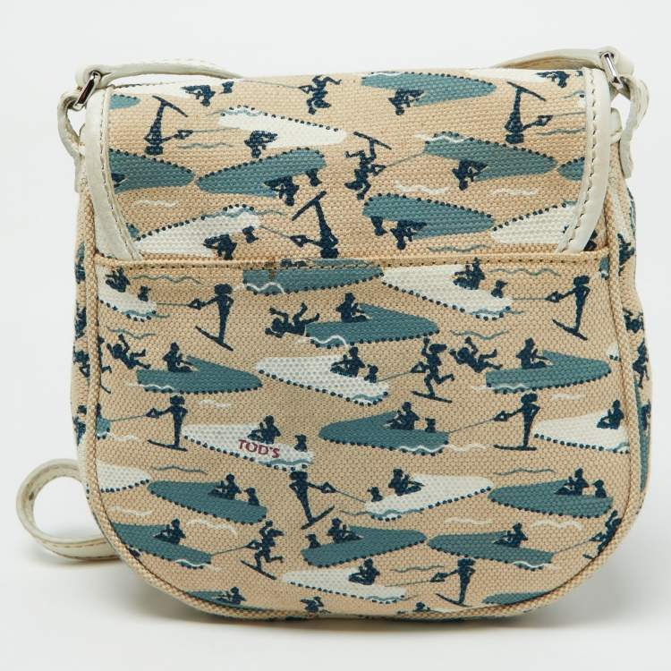 Pre Owned Tod's Multicolor Printed Canvas and Leather Crossbody Bag