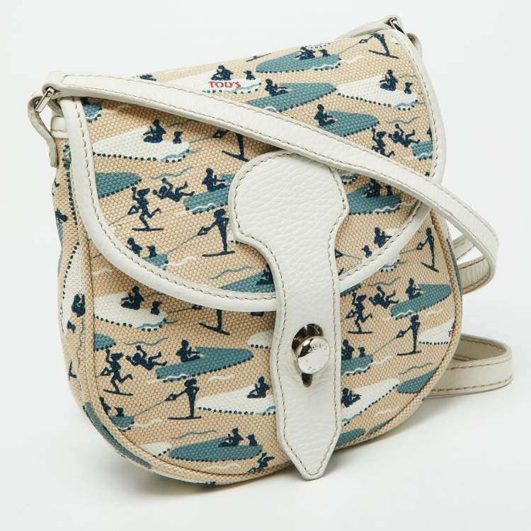Pre Owned Tod's Multicolor Printed Canvas and Leather Crossbody Bag