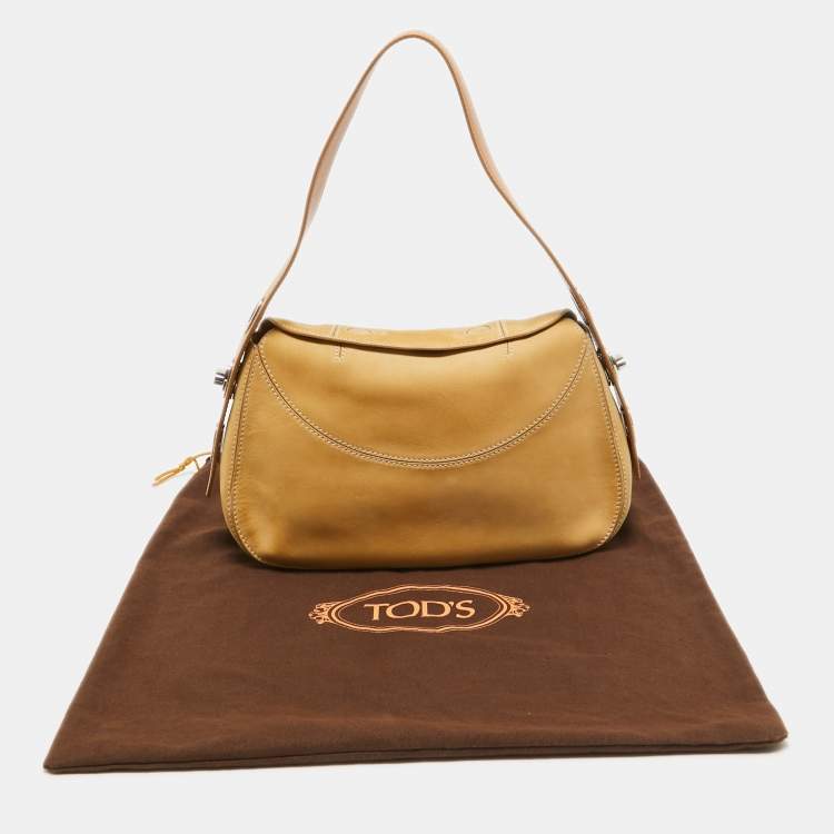Pre Owned Tod's Cream/Brown Nubuck Leather Turnlock Handle Bag