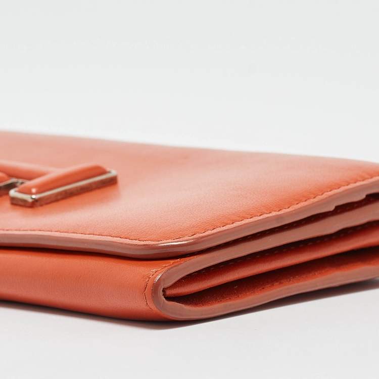 Pre Owned Tod's Burnt Orange Leather Flap Continental Wallet