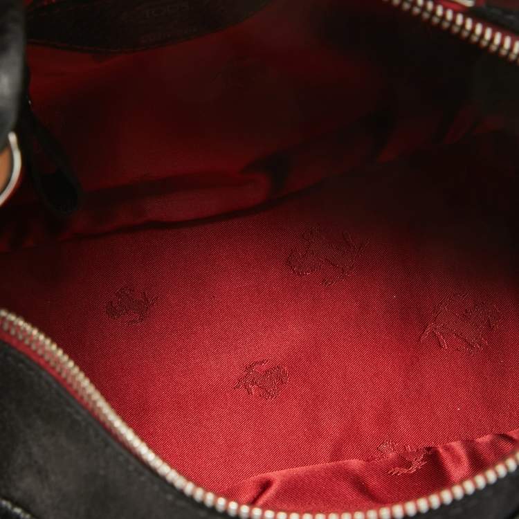 Pre Owned Tod's by Ferrari Black/Red Leather and Suede Micky Hobo