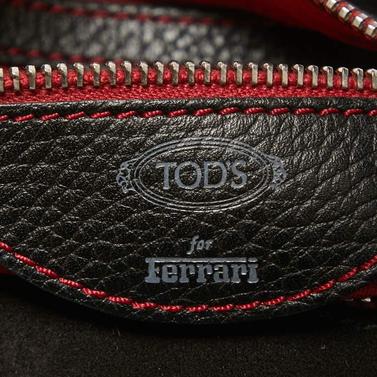 Pre Owned Tod's by Ferrari Black/Red Leather and Suede Micky Hobo