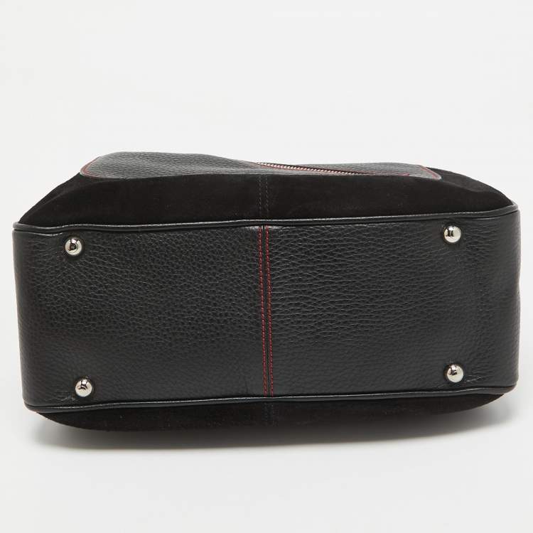Pre Owned Tod's by Ferrari Black/Red Leather and Suede Micky Hobo
