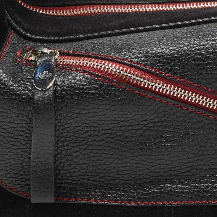 Pre Owned Tod's by Ferrari Black/Red Leather and Suede Micky Hobo