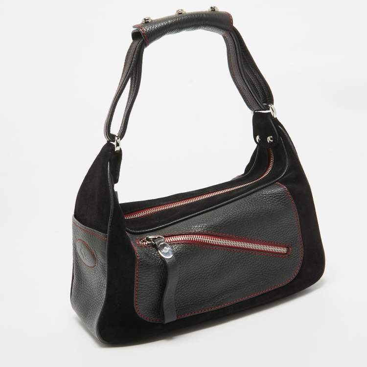 Pre Owned Tod's by Ferrari Black/Red Leather and Suede Micky Hobo