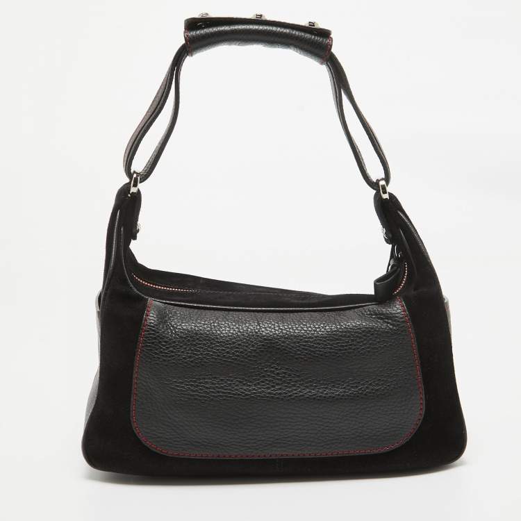 Pre Owned Tod's by Ferrari Black/Red Leather and Suede Micky Hobo