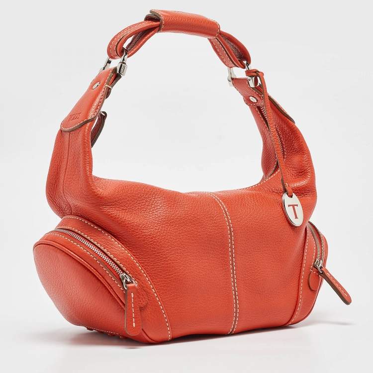 Pre Owned Tod's Orange Leather Charlotte Hobo