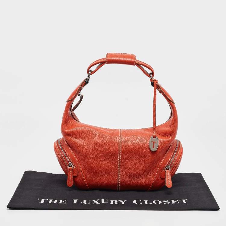 Pre Owned Tod's Orange Leather Charlotte Hobo