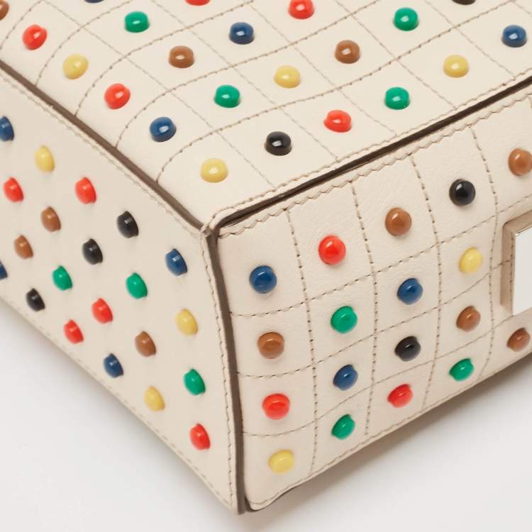 Pre Owned Tod's Light Beige Leather Micro Studs Gommino Shoulder Bag
