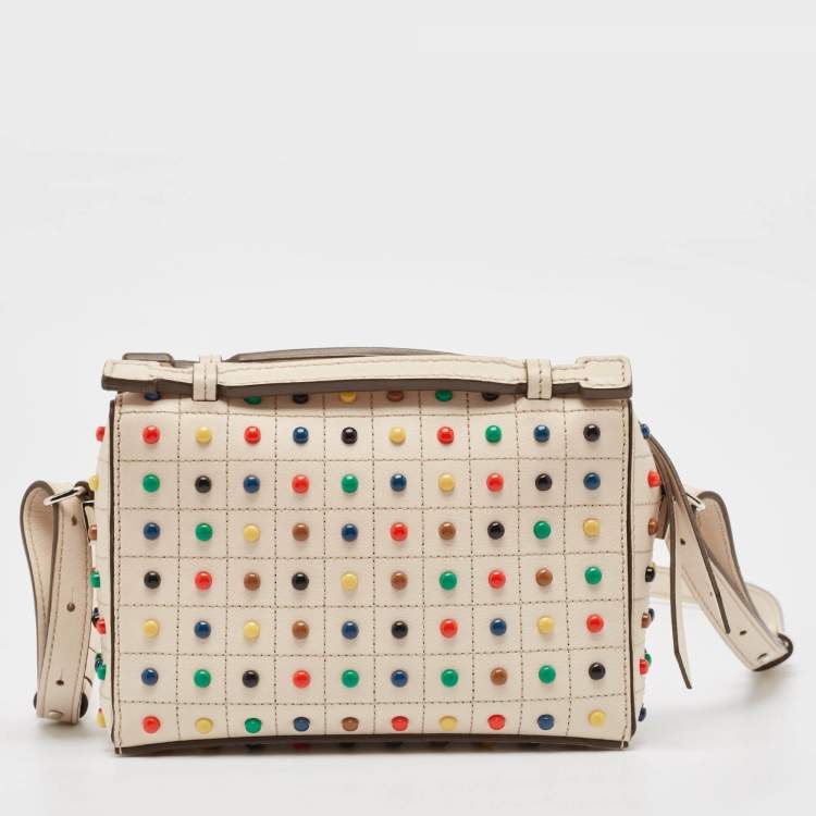 Pre Owned Tod's Light Beige Leather Micro Studs Gommino Shoulder Bag