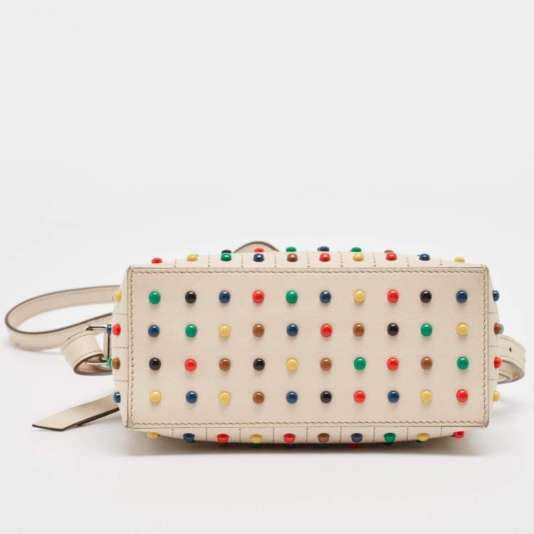 Pre Owned Tod's Light Beige Leather Micro Studs Gommino Shoulder Bag