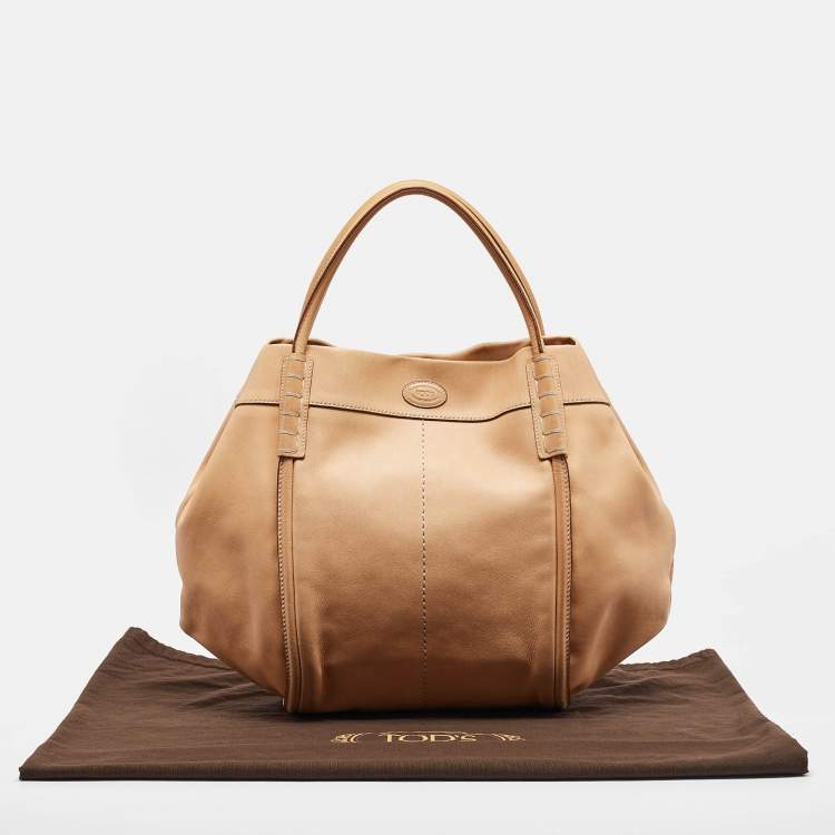 Pre Owned Tod's Tan Leather Large Media Tote