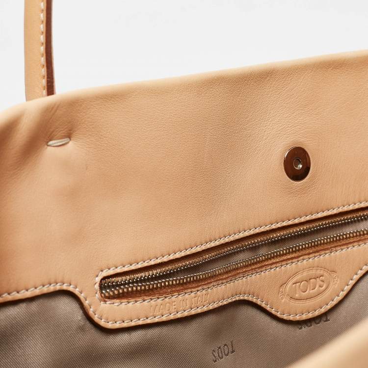 Pre Owned Tod's Tan Leather Large Media Tote