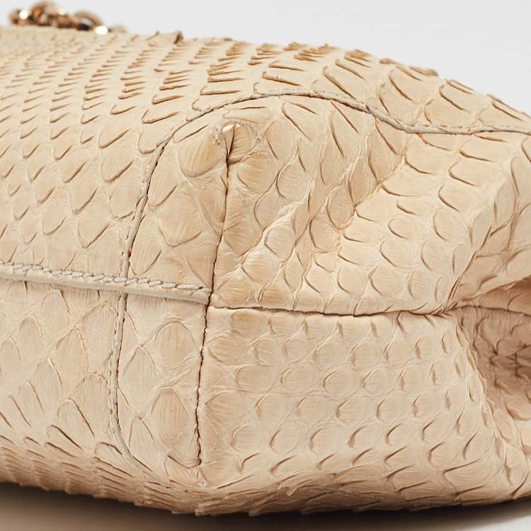 Pre Owned Tod's Light Beige Snake Triple Zip Chain Clutch