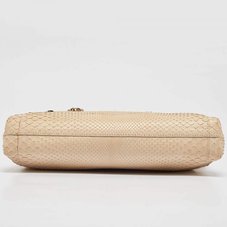 Pre Owned Tod's Light Beige Snake Triple Zip Chain Clutch