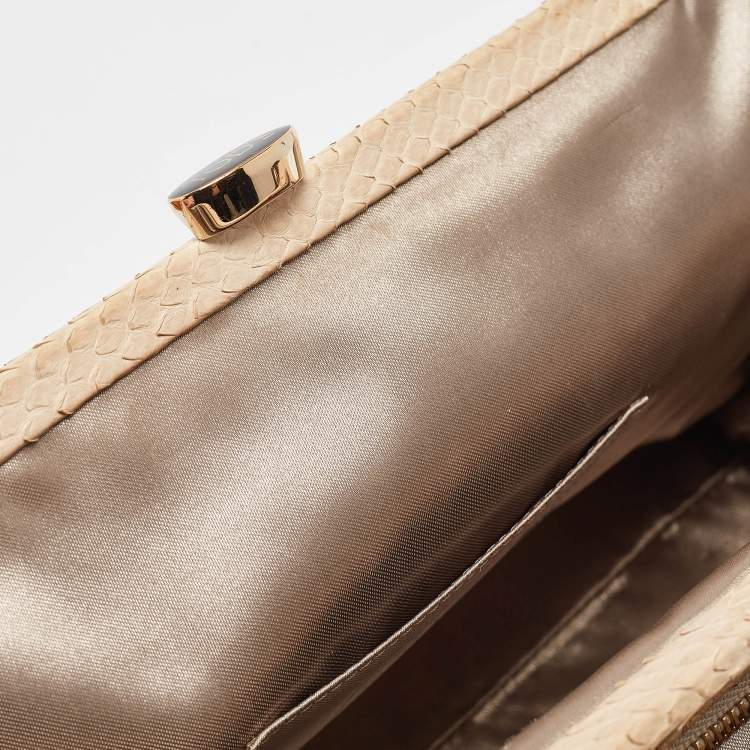 Pre Owned Tod's Light Beige Snake Triple Zip Chain Clutch