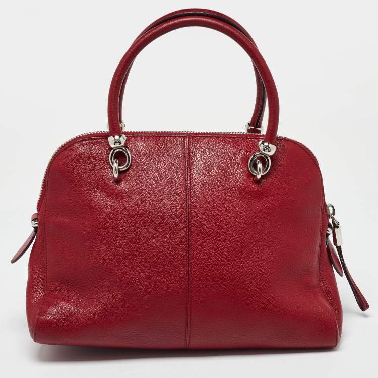 Pre Owned Tod's Red Leather Sella Bowler Bag