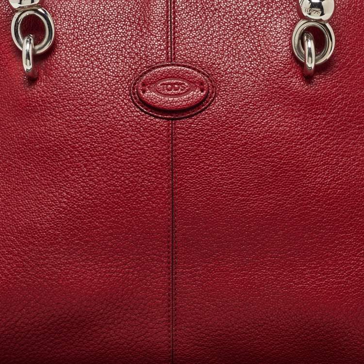Pre Owned Tod's Red Leather Sella Bowler Bag
