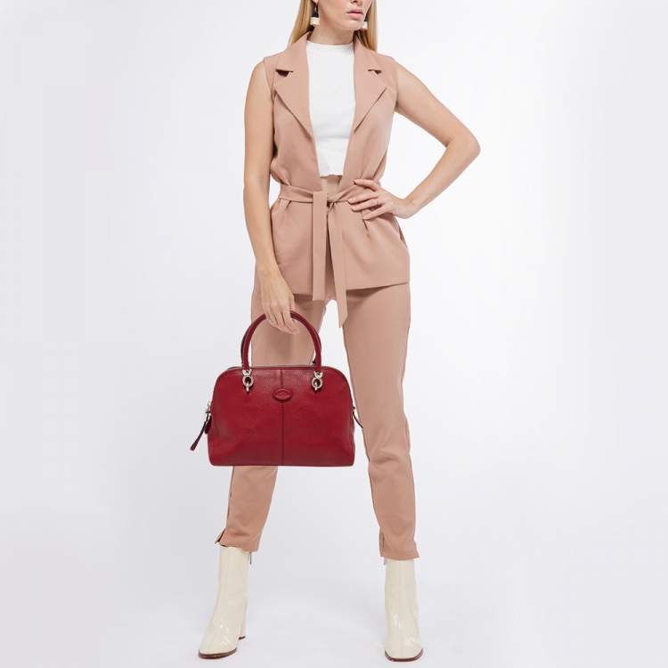 Pre Owned Tod's Red Leather Sella Bowler Bag