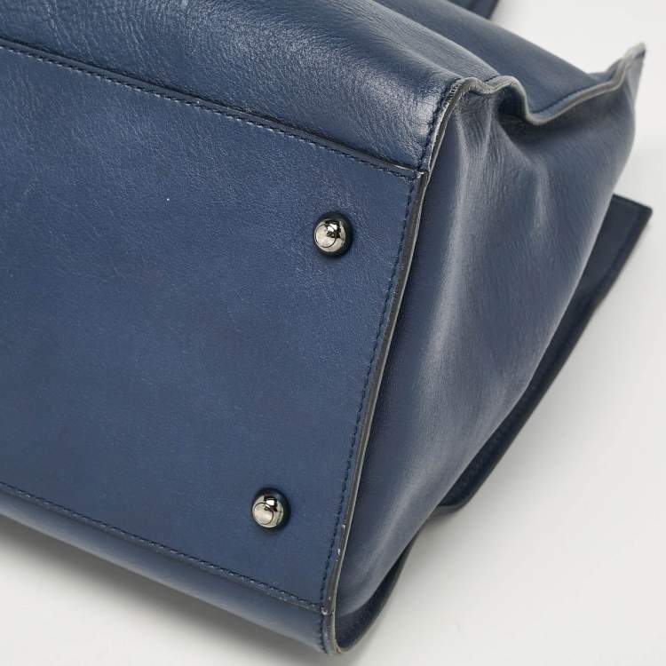 Pre Owned Tod's Navy Blue Leather Stripe Tote