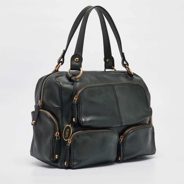 Pre Owned Tod's Dark Green Leather Multipocket Satchel
