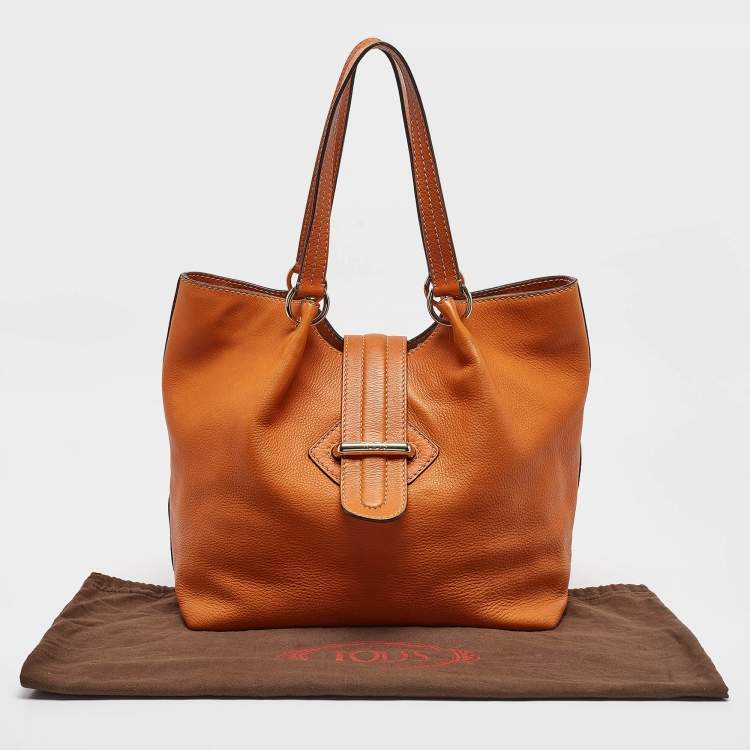 Pre Owned Tod's Orange Leather Flap Tote