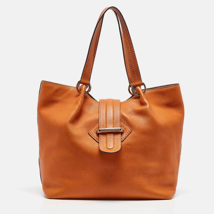 Pre Owned Tod's Orange Leather Flap Tote