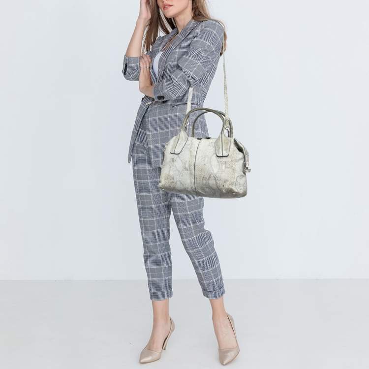 Pre Owned Tod's Grey Python D-Styling Bowler Bag