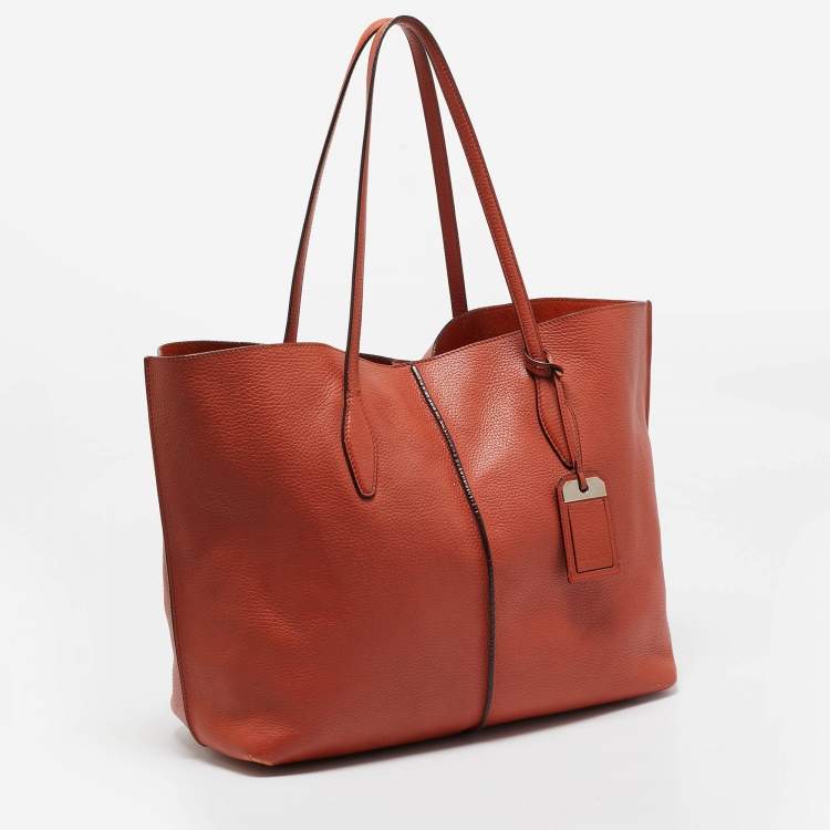 Pre Owned Tod's Orange Leather Medium Joy Shopper Tote